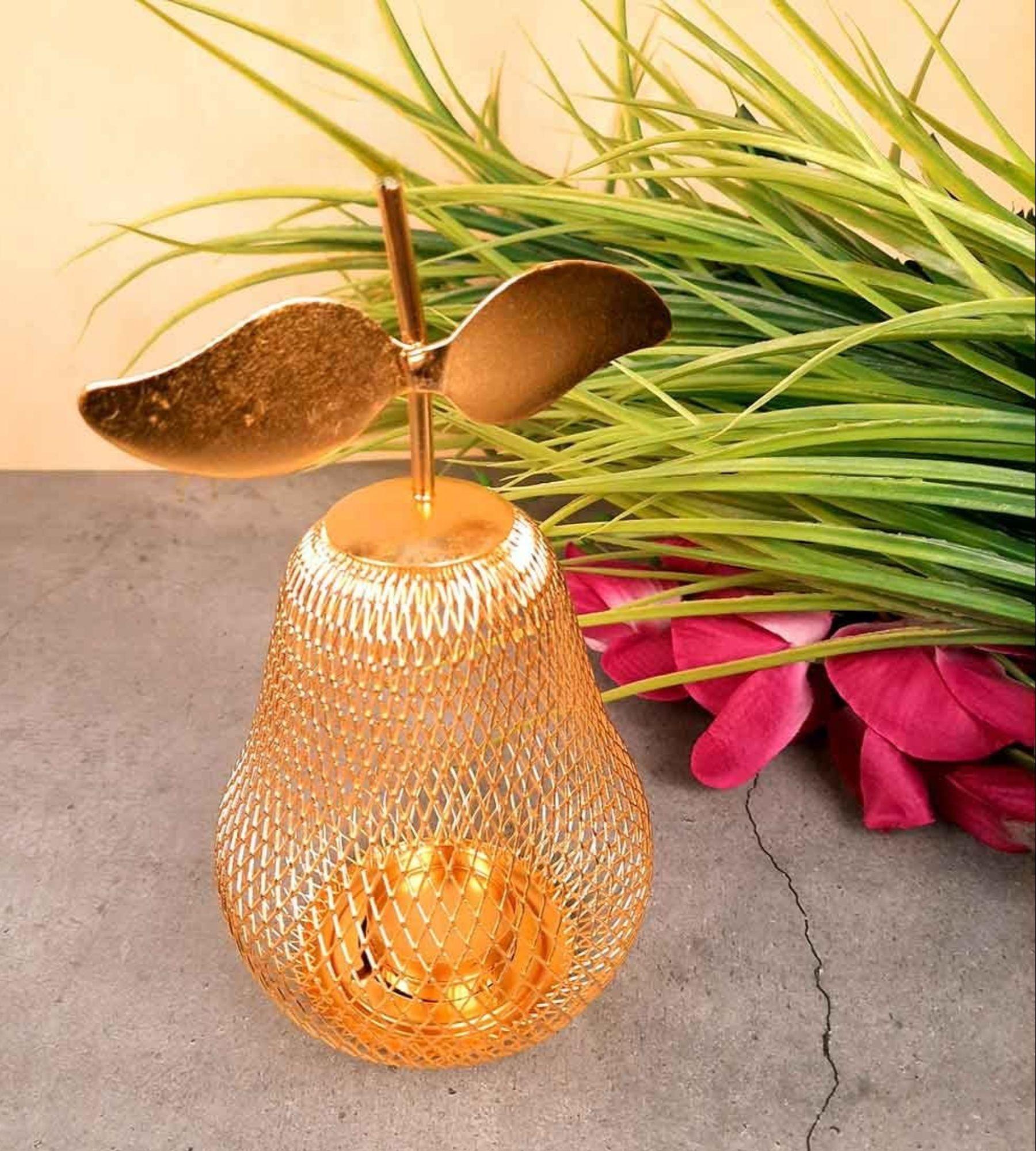 Candelabro Portavelas Pera Dorada Decorativo Farol 21cm Jhn-5