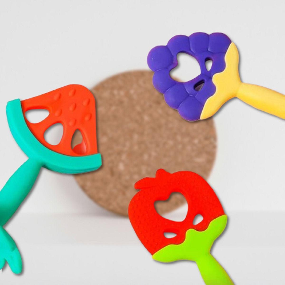 Set 4 Mordedor Silicona Diseño Frutas Divertido Bebe Lau-1