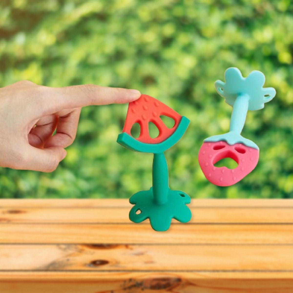 Set 4 Mordedor Silicona Diseño Frutas Divertido Bebe Lau-9