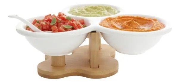 Salsero Decorativo Minimalista Triple Envase Base Bambú Jhn-2