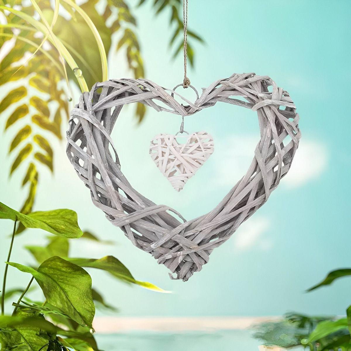 Corazón Colgante 20cm Mimbre Rústico Bricolaje Set de 3 Jhn-7