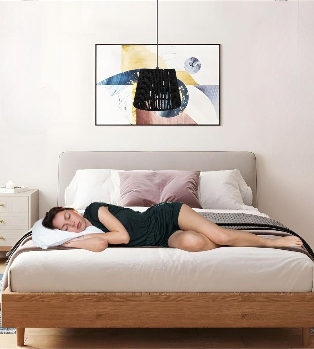 Lámpara Colgante Techo Negra Mimbre Tejido Bohemia Jhn-4