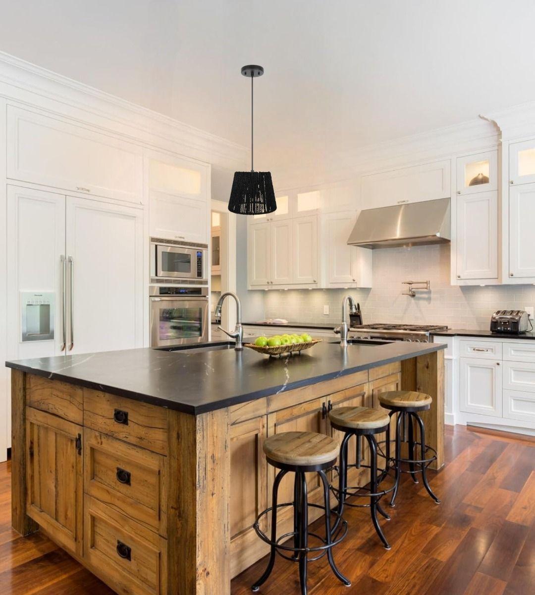 Lámpara Colgante Techo Negra Mimbre Tejido Bohemia Jhn-7