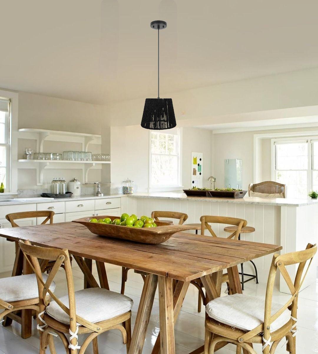 Lámpara Colgante Techo Negra Mimbre Tejido Bohemia Jhn-8