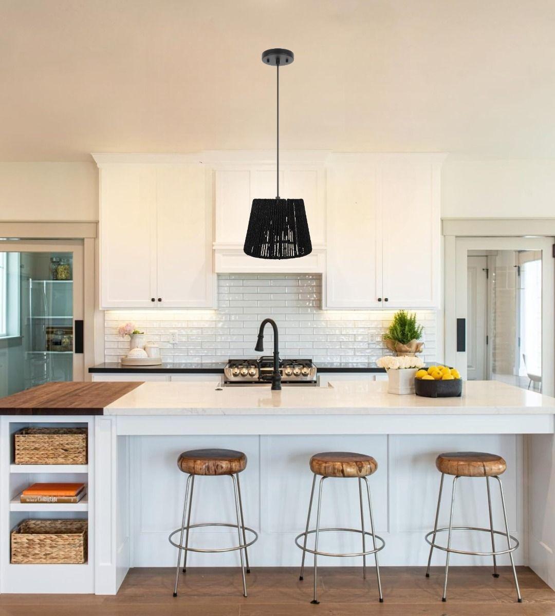 Lámpara Colgante Techo Negra Mimbre Tejido Bohemia Jhn-9