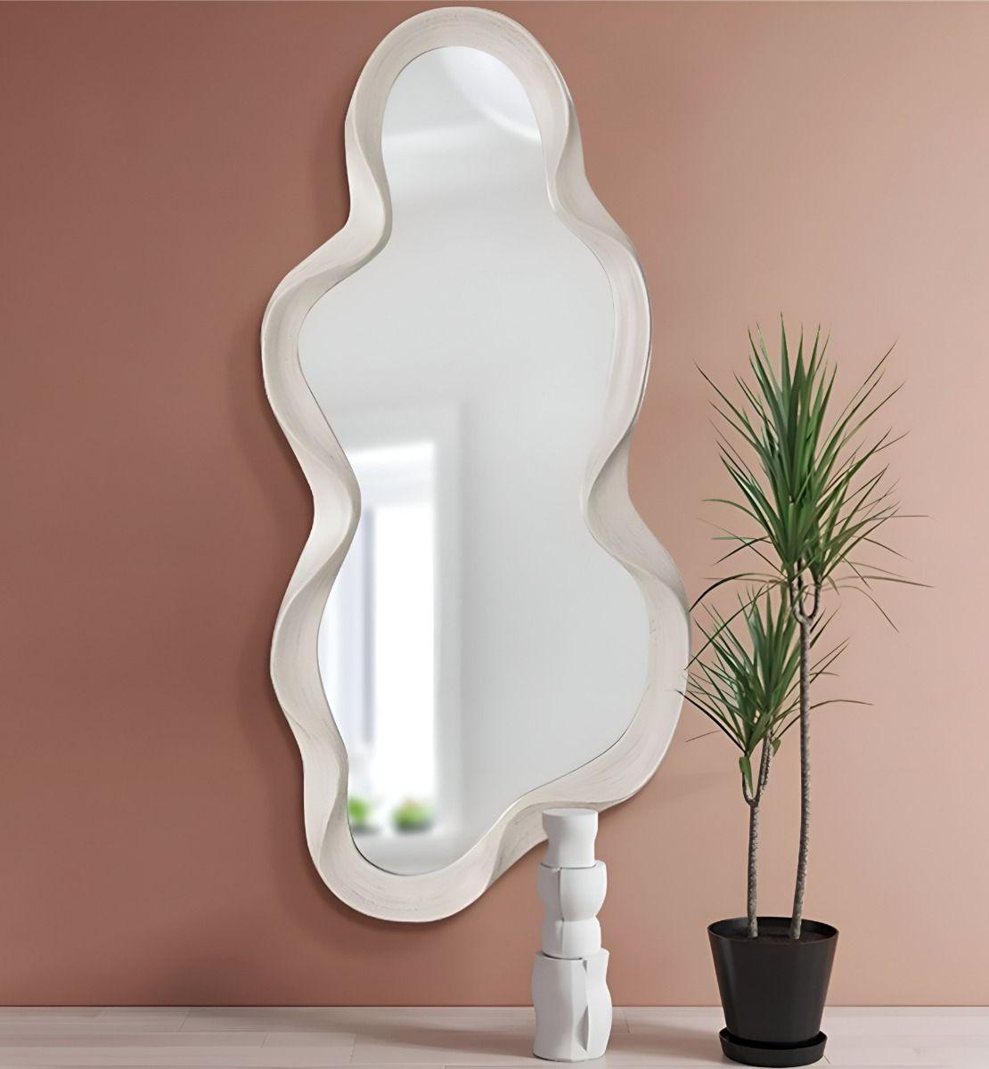 Espejo Pared Irregular Ondulado Nube Decorativo Blanco Jhn-1