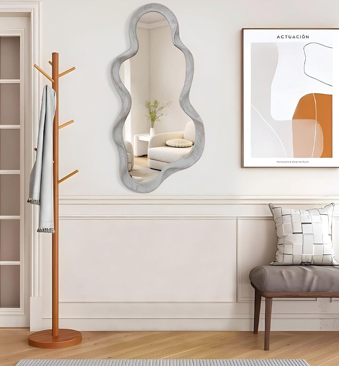 Espejo Pared Irregular Ondulado Nube Decorativo Blanco Jhn-5