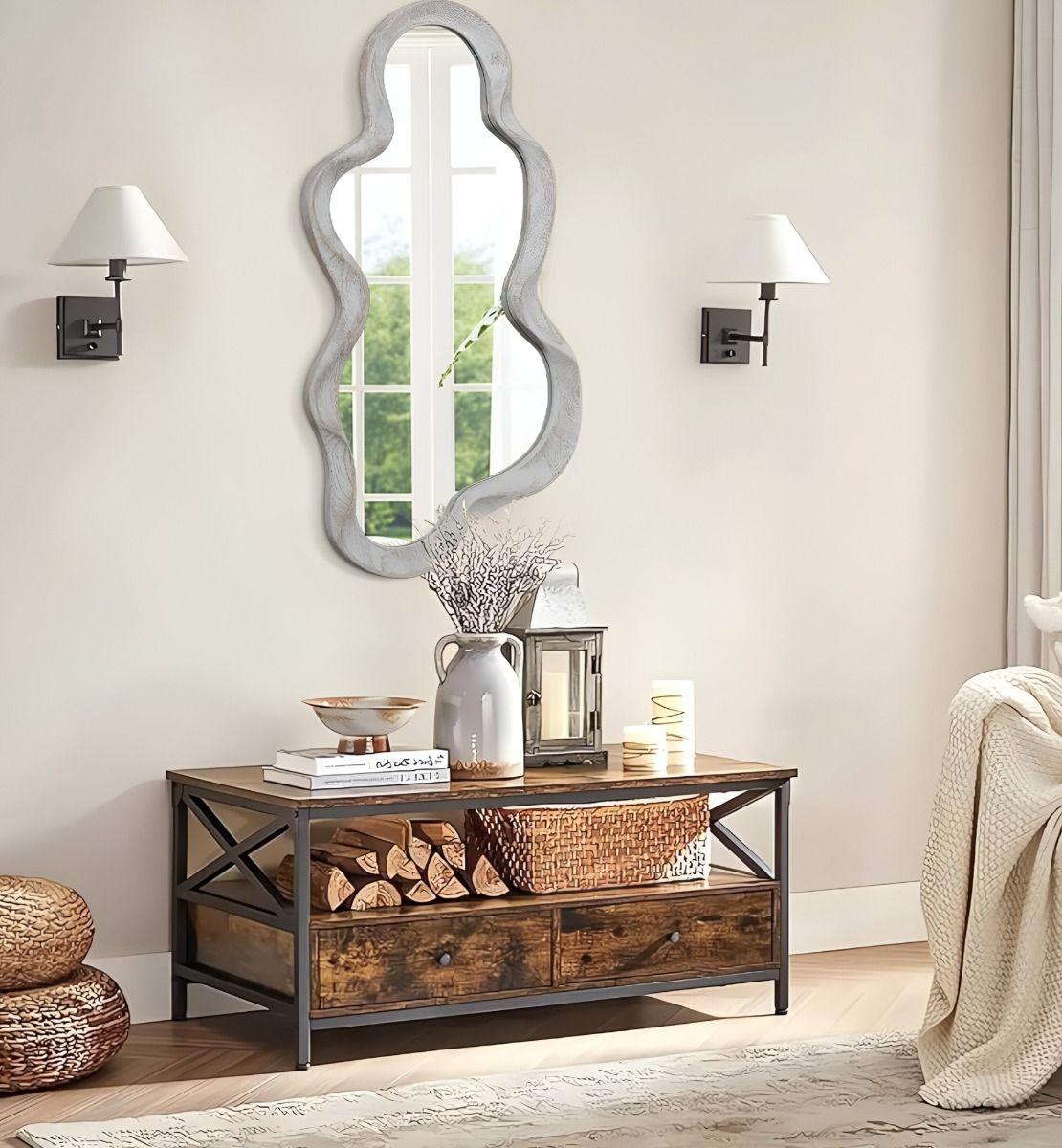 Espejo Pared Irregular Ondulado Nube Decorativo Blanco Jhn-8