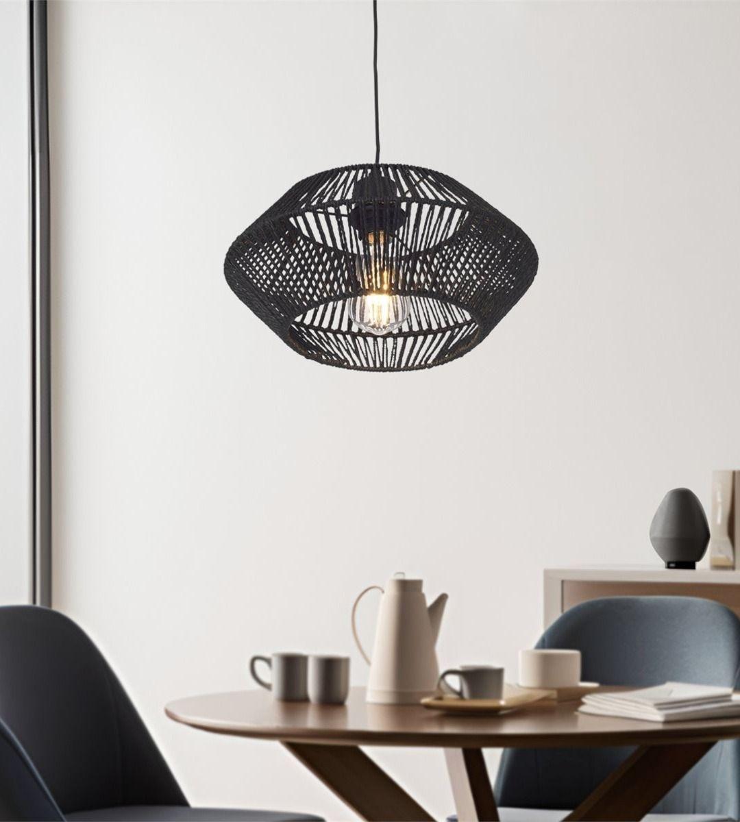 Lámpara Techo Colgante Jaula Ratán Tejida Bohemio Negro Jhn-1