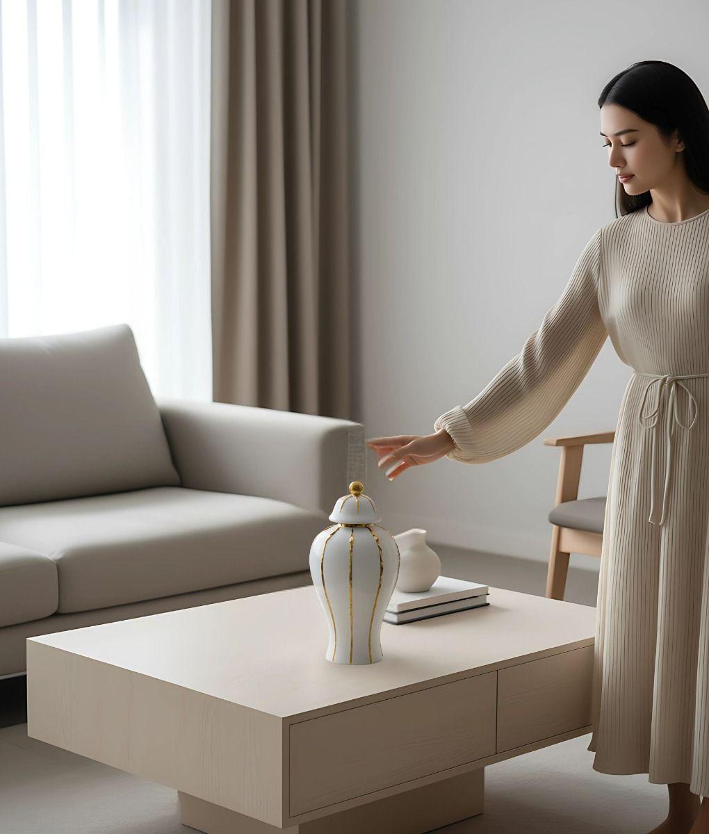 Potiche Jarrón Decorativo Elegante Recipiente Tapa Jhn-2