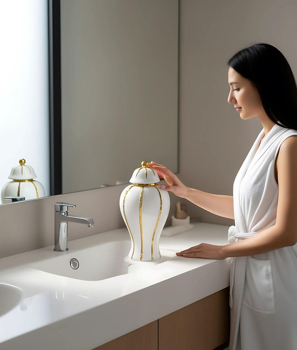 Potiche Jarrón Decorativo Elegante Recipiente Tapa Jhn-4