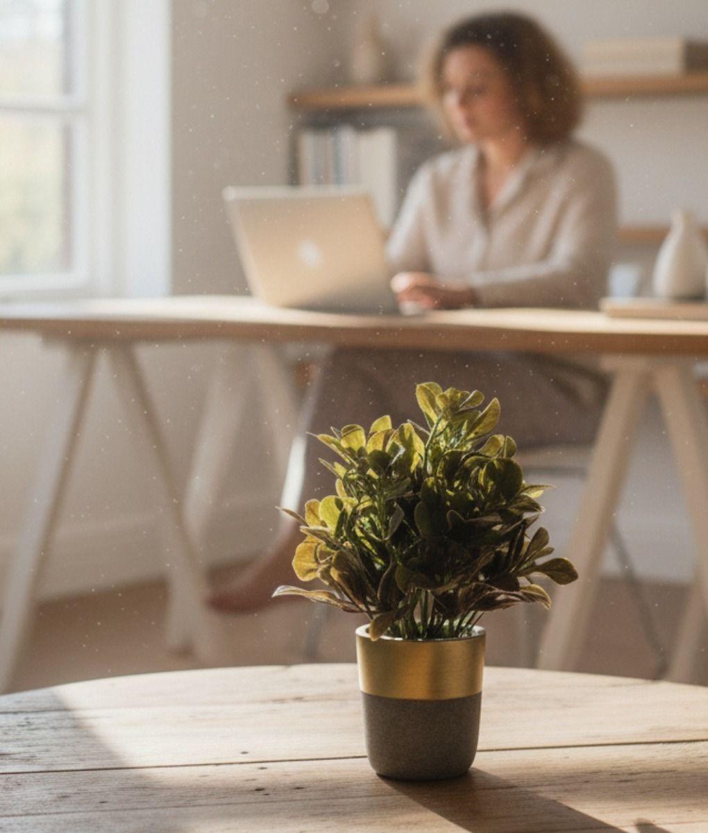 Set 2 Plantas Artificiales Decorativas Macetero Bicolor Jhn-3