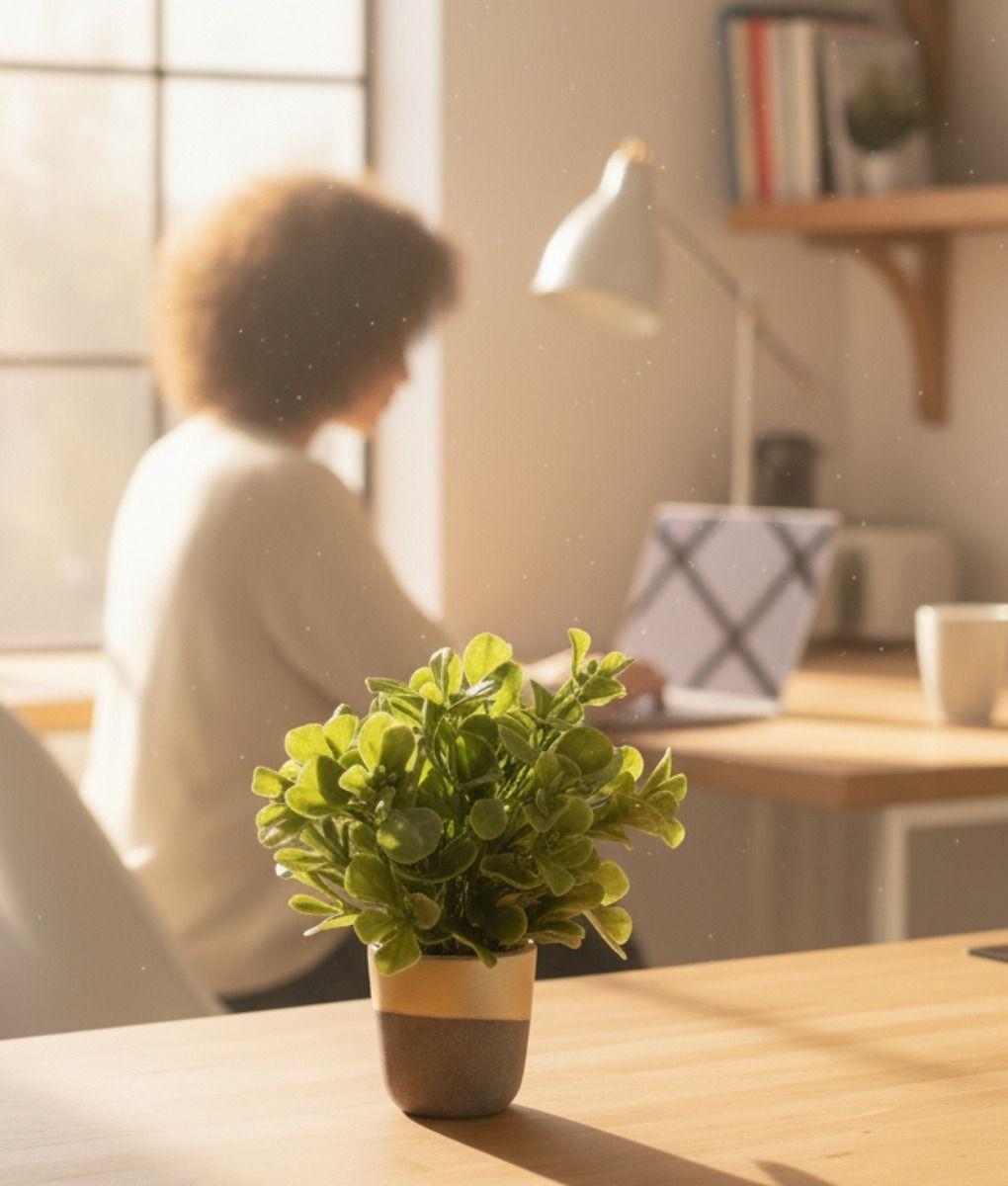 Set 2 Plantas Artificiales Decorativas Macetero Bicolor Jhn-9