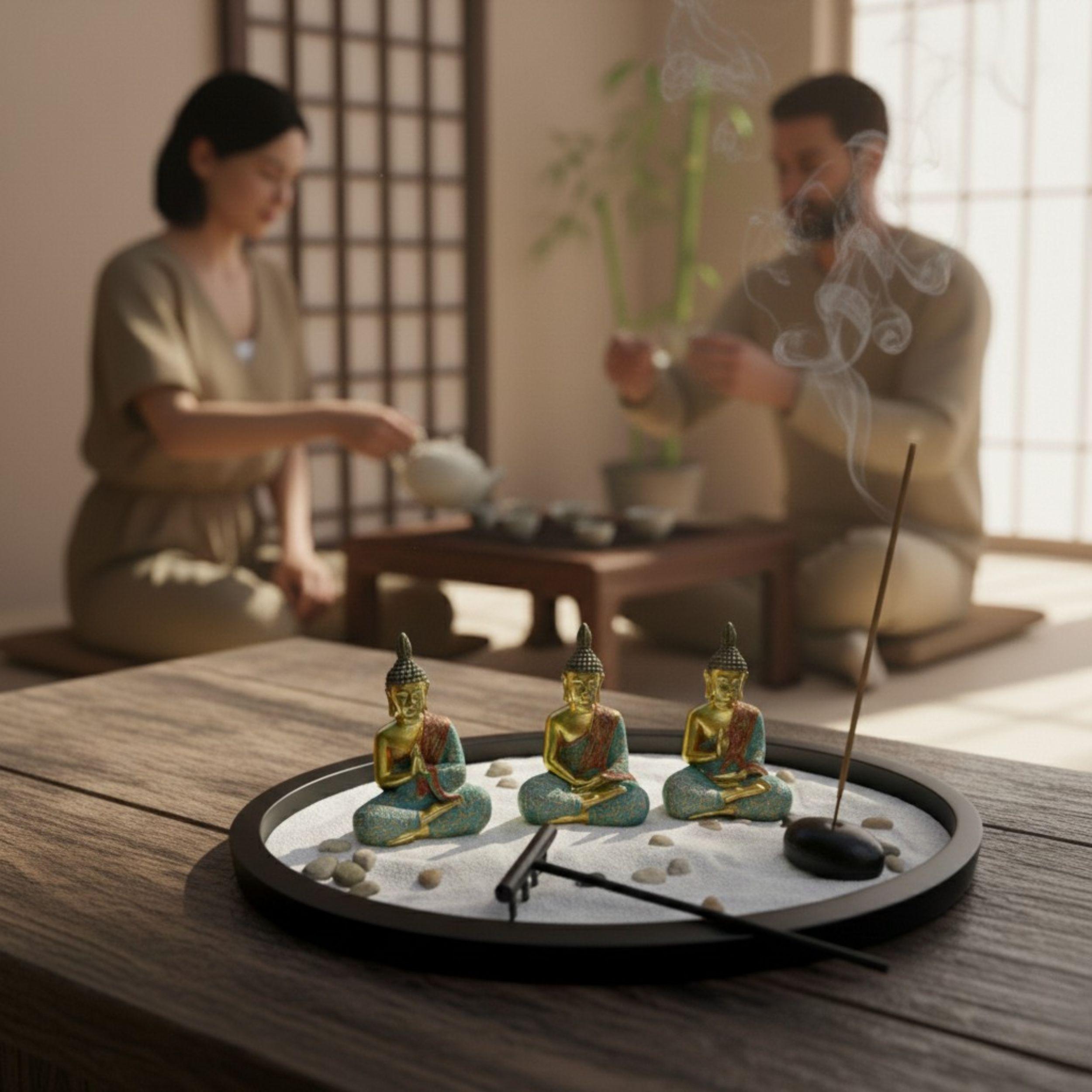 Jardin Zen Decorativo 3 Budas Rastrillo Incienso Piedras ALJ-3
