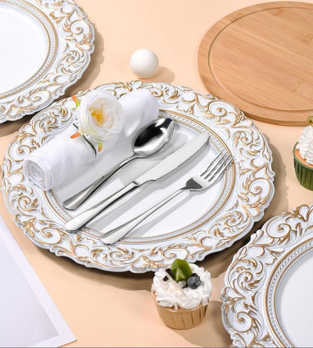 Set 3 Plato Blanco Borde Dorado Mesa Relieve Decorativo Jhn-6