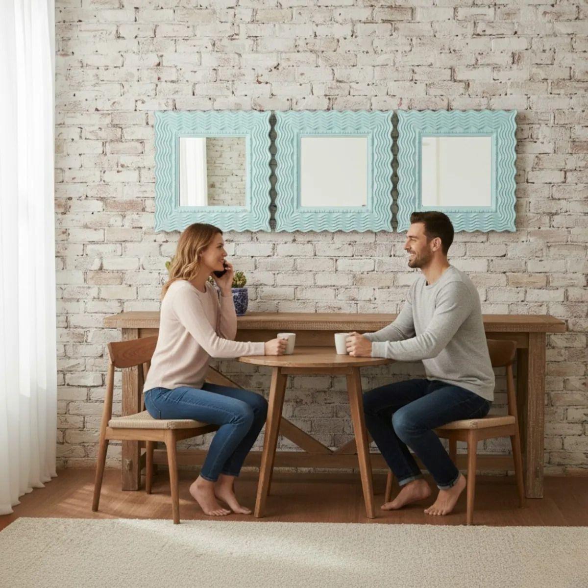 Set 3 Espejo Pared Decorativo Diseño Olas Dinámico Jhn-4