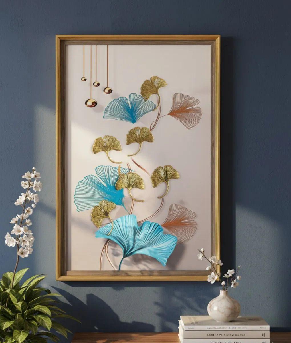 Cuadro Decorativo Diseño Hojas Ginkgo Adorno Relieve Jhn-7