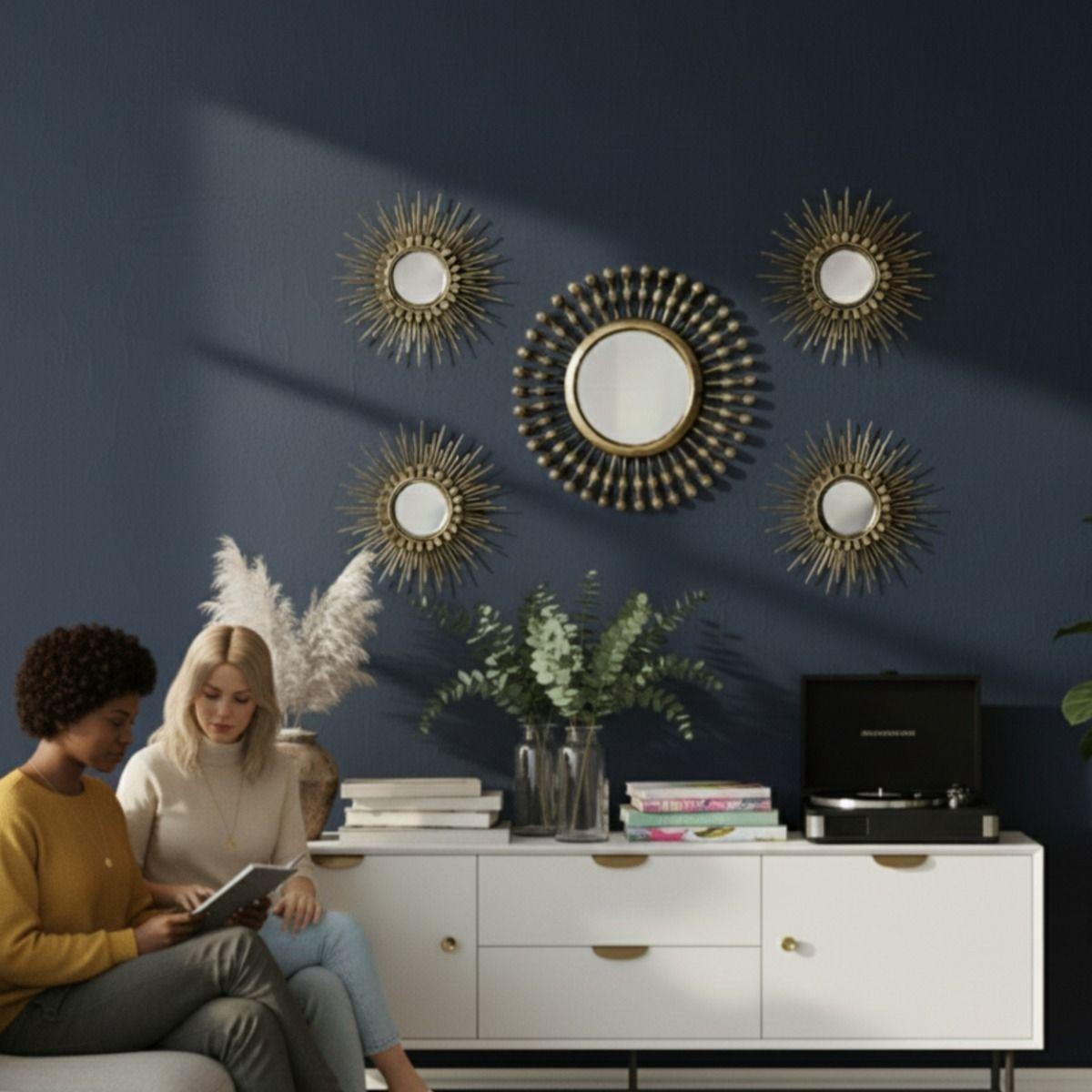 Set 5 Pza Espejo Pared Decorativo Mural Rayos Sol Jhn-4