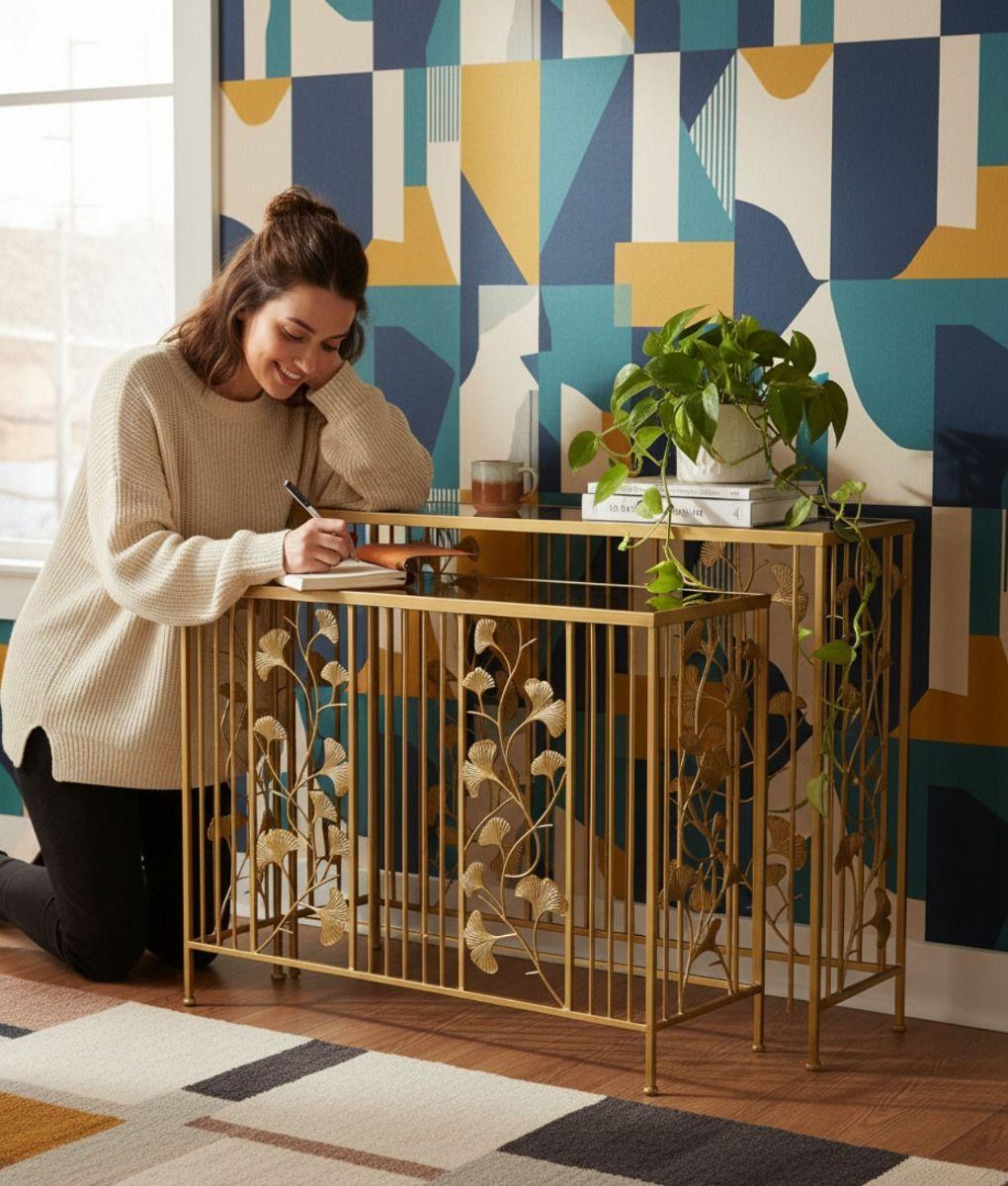 Set 2 Mesa Centro Auxiliar Lateral Decorativa Floral Jhn-2