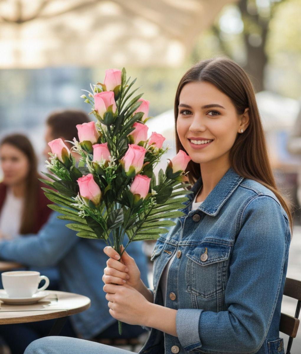 Set 2 Flores Artificiales Ramo Capullos Floral Follaje Jhn-2