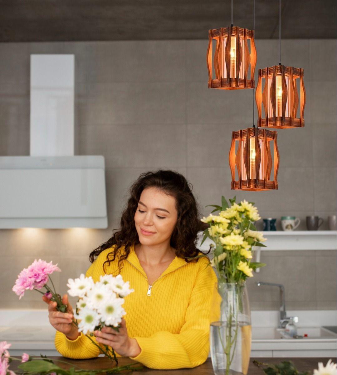 Lámpara Techo Colgante Vintage Rústica Hogar 3 Luces Jhn-3