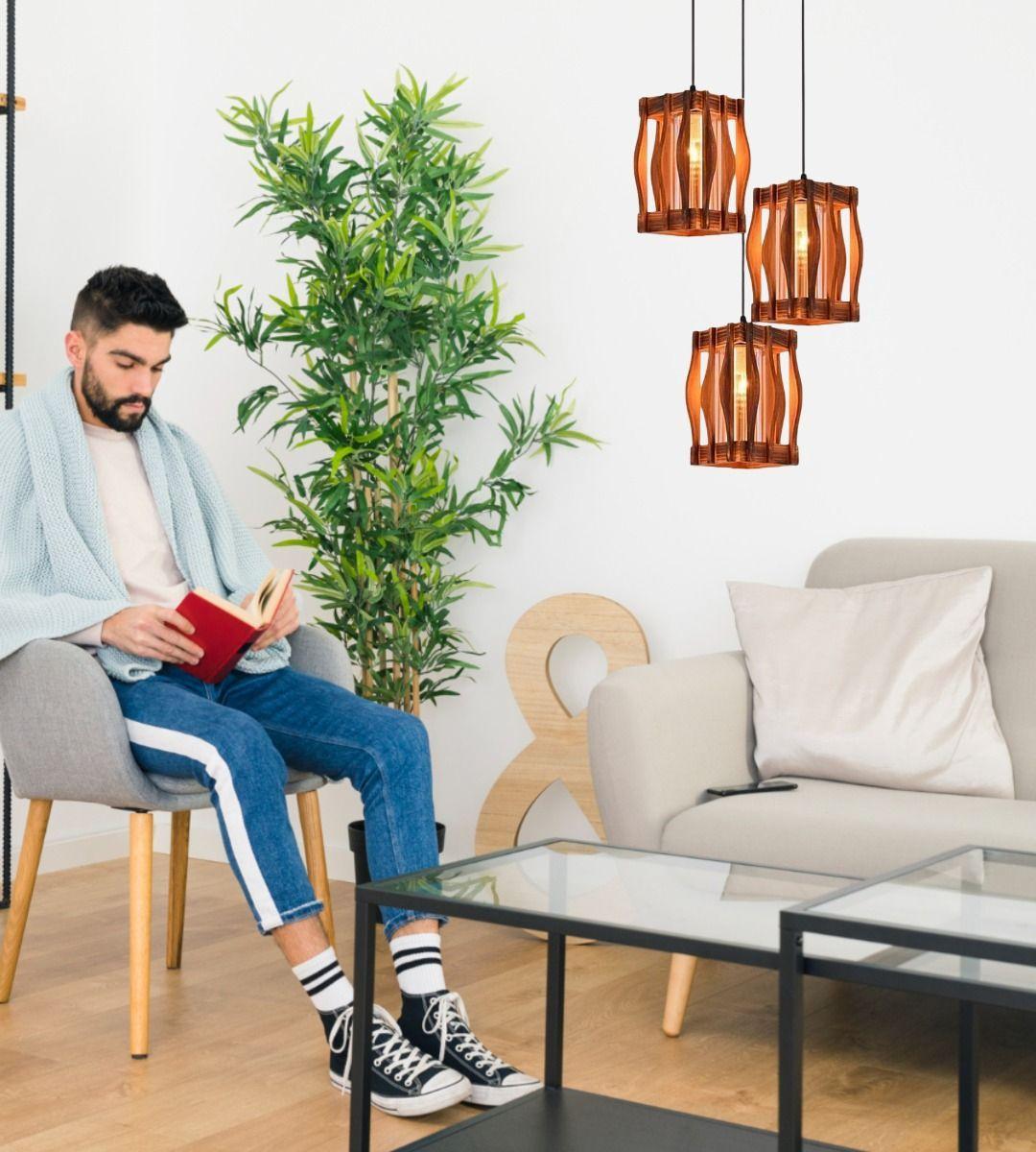 Lámpara Techo Colgante Vintage Rústica Hogar 3 Luces Jhn-4