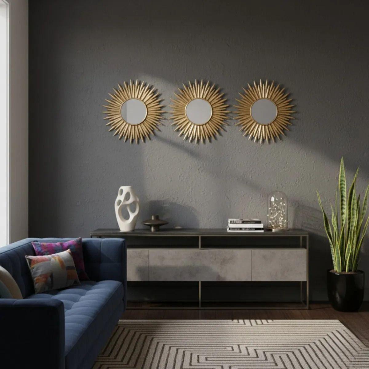 Set 3 Espejo Decorativo Pared Diseño Aura Radiante Jhn-6