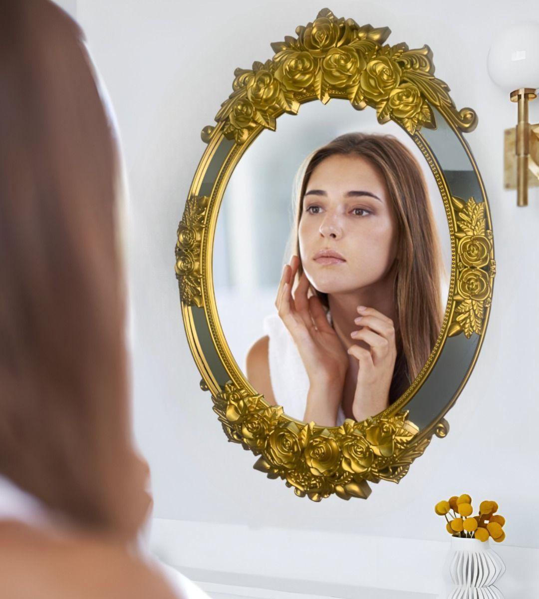 Espejo Ovalado Pared Grande Colgar Decorativo Dorado Jhn-2