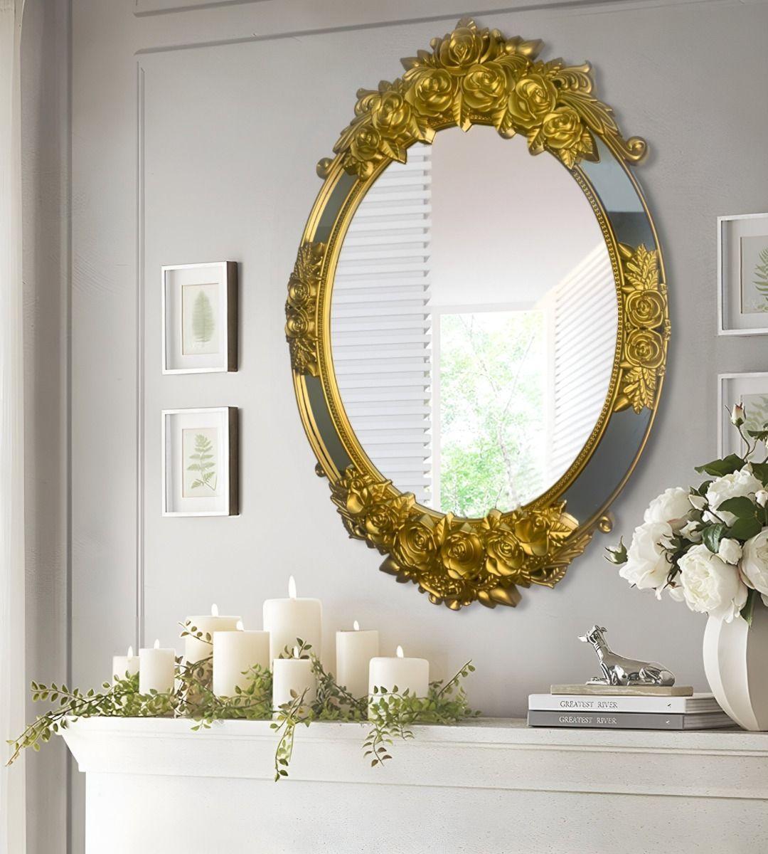 Espejo Ovalado Pared Grande Colgar Decorativo Dorado Jhn-5