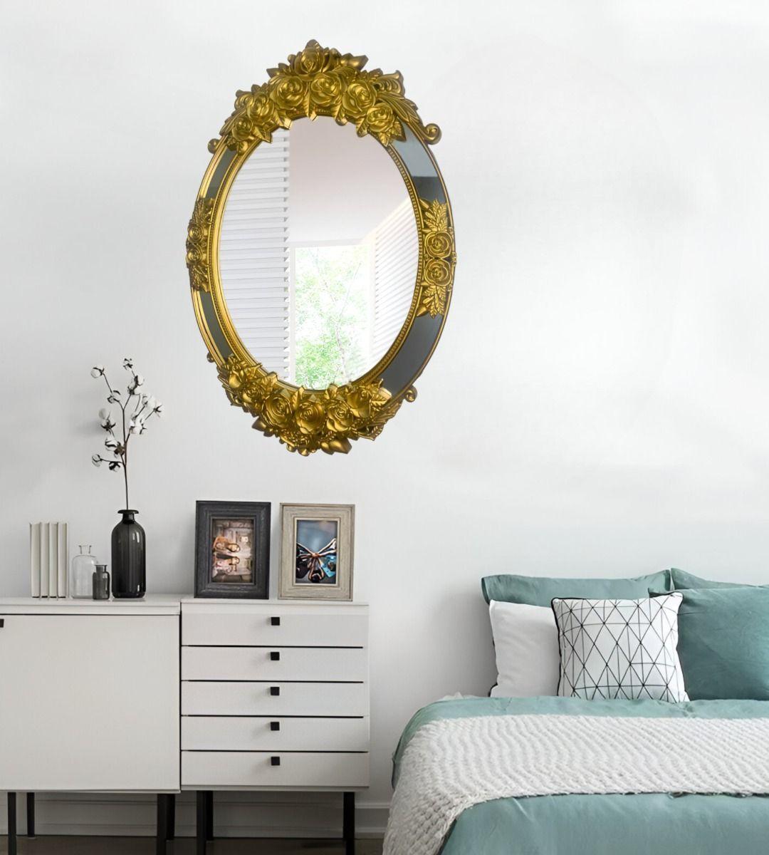 Espejo Ovalado Pared Grande Colgar Decorativo Dorado Jhn-6