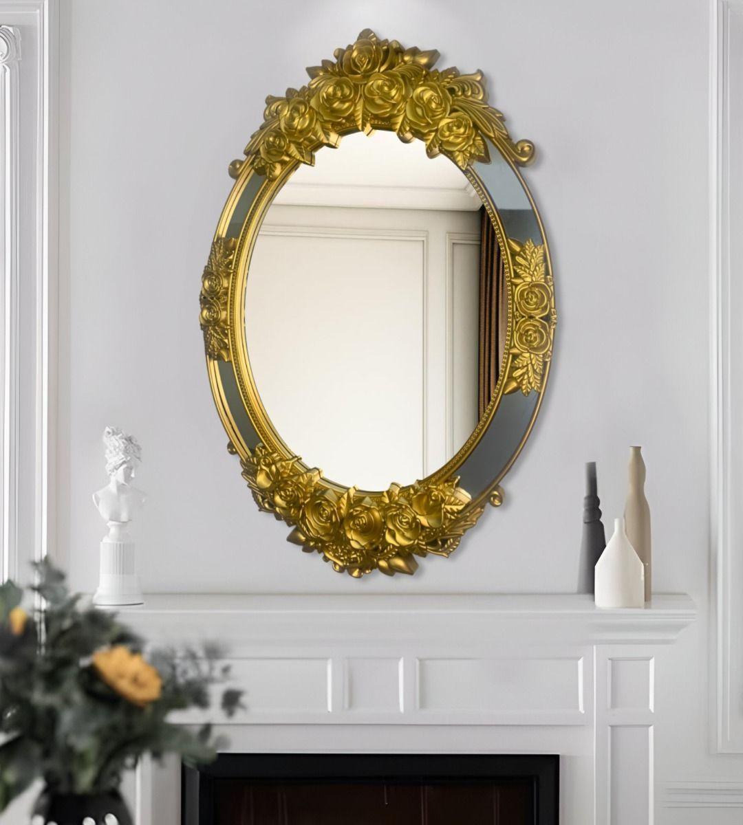 Espejo Ovalado Pared Grande Colgar Decorativo Dorado Jhn-8