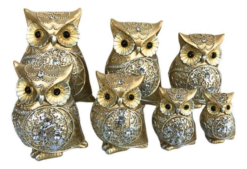 Estatua Decorativa Búho Familia Sabiduría 7 Piezas Jhn-1