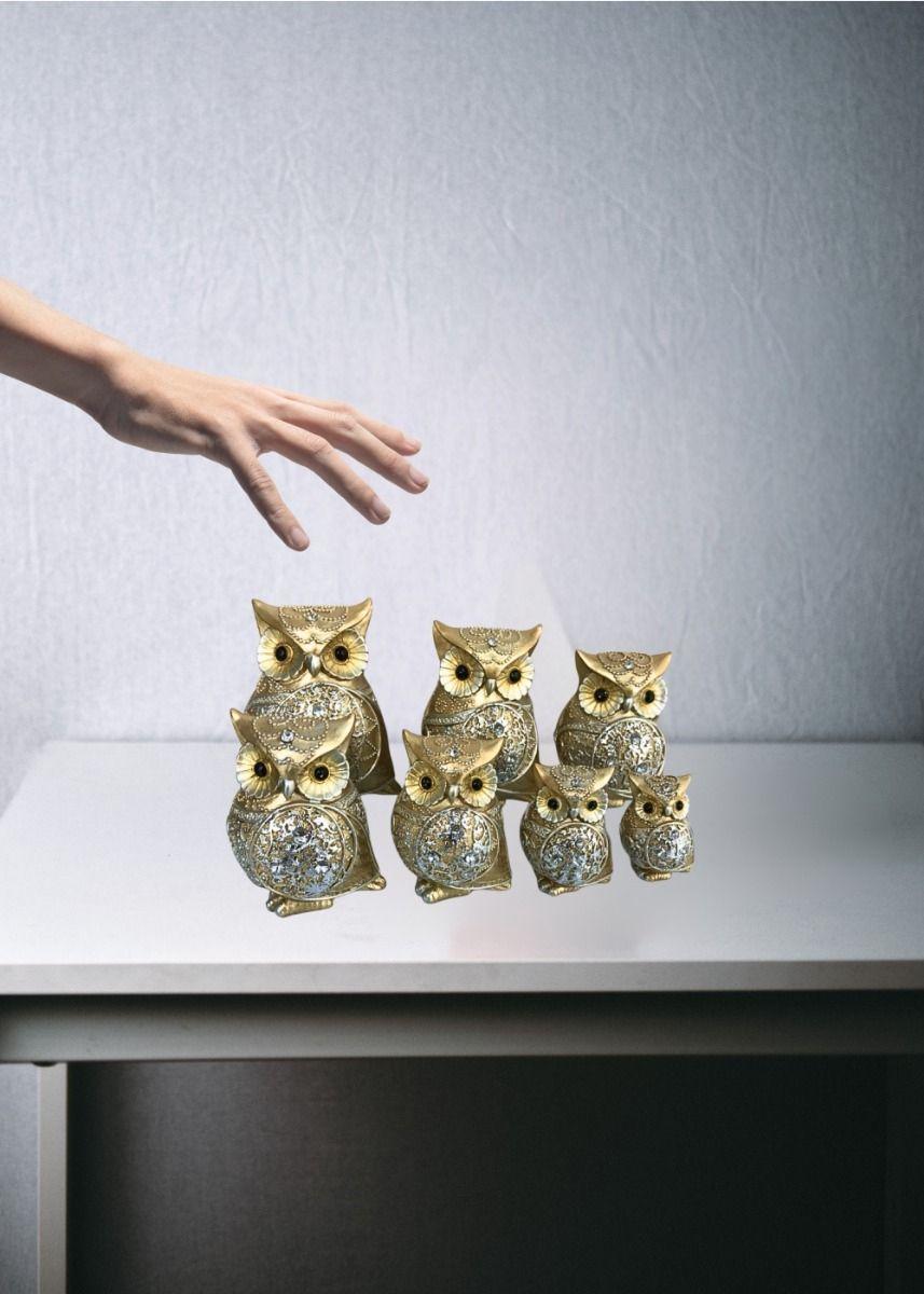 Estatua Decorativa Búho Familia Sabiduría 7 Piezas Jhn-5