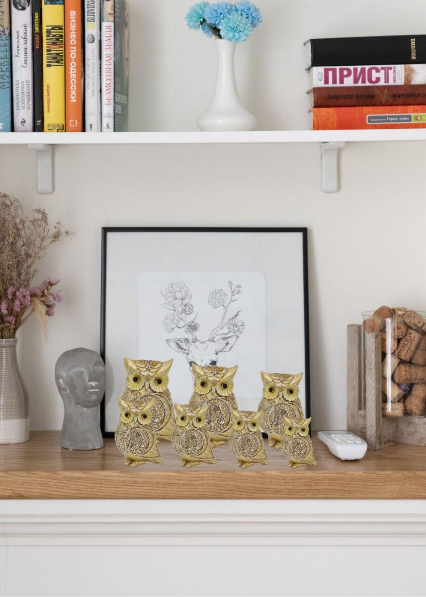 Estatua Decorativa Búho Familia Sabiduría 7 Piezas Jhn-7