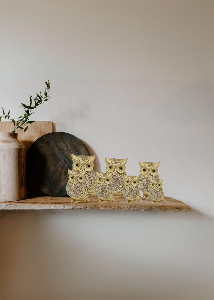 Estatua Decorativa Búho Familia Sabiduría 7 Piezas Jhn-9