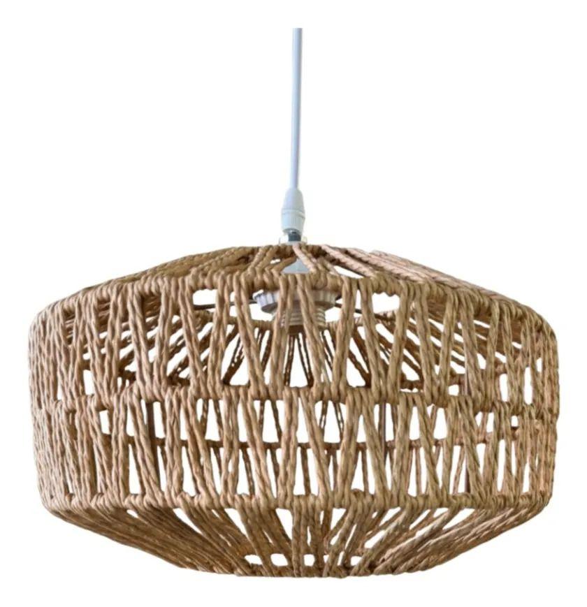 Lámpara Colgante Tejida Artesanal Cilíndrica Luz Led ALJ-1