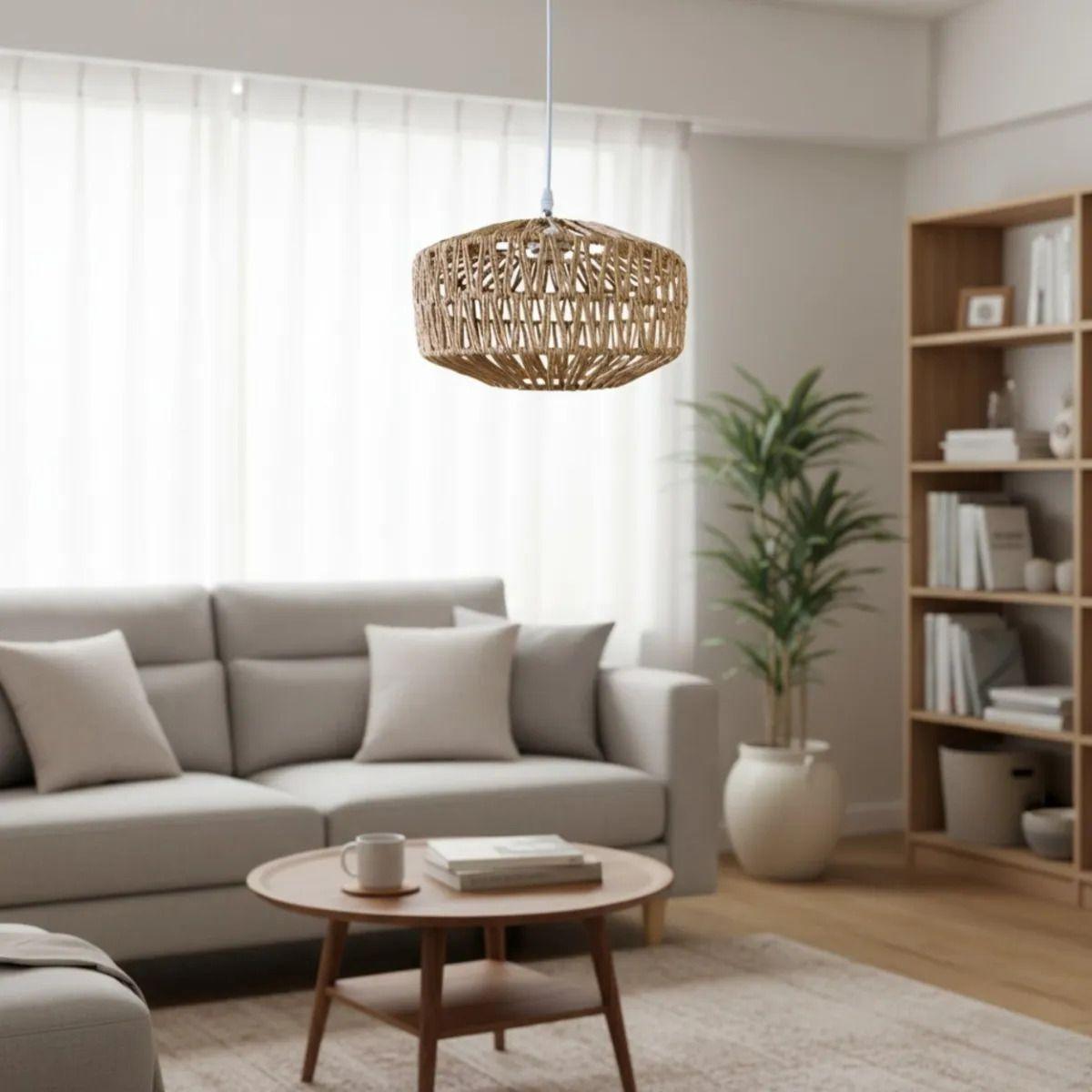 Lámpara Colgante Tejida Artesanal Cilíndrica Luz Led ALJ-6