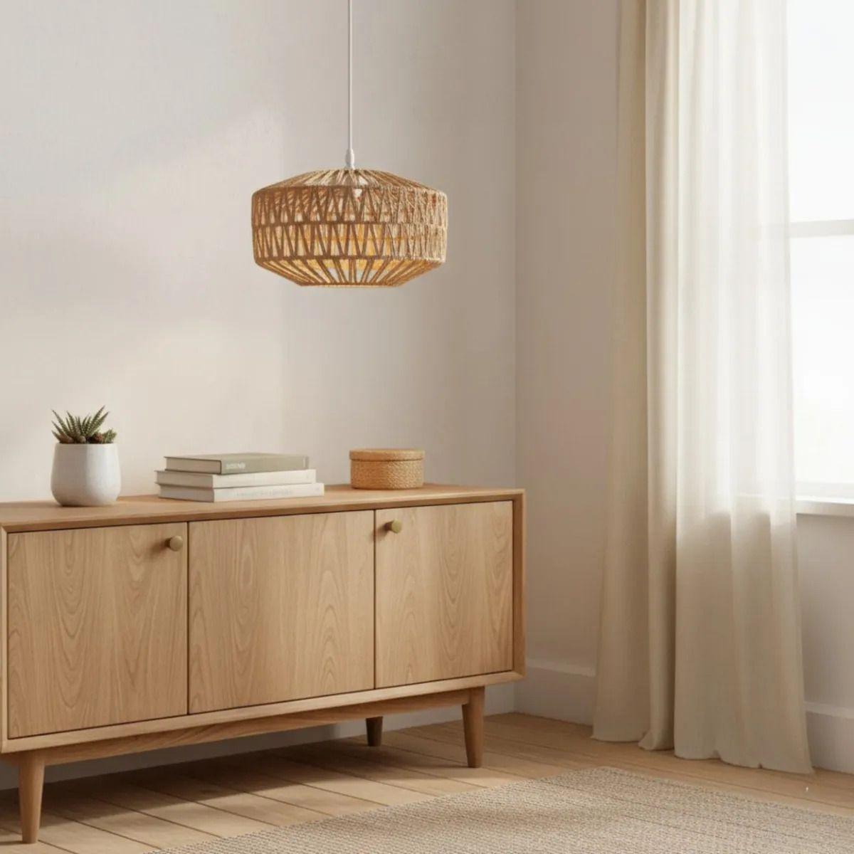 Lámpara Colgante Tejida Artesanal Cilíndrica Luz Led ALJ-8