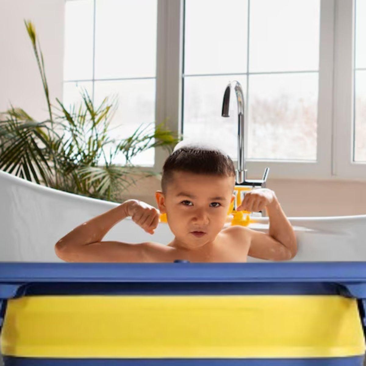 BAÑERA BAÑO PLEGABLE DISEÑO ANIMALES SOPORTE JABON BEBE LAU-9