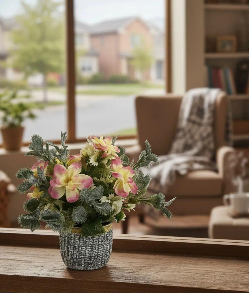 Planta Artificial Decorativa Acuarelada Cestería Rústica Jhn-7