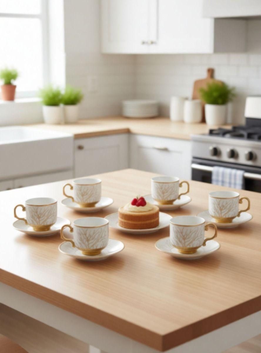 Juego Vajilla Tazas Platillos Gourmet Grabados Botánicos Jhn-5