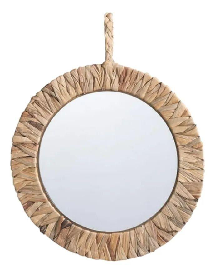Espejo Decorativo Pared Estilo Boho Efecto Fibra Tejida Jhn-9