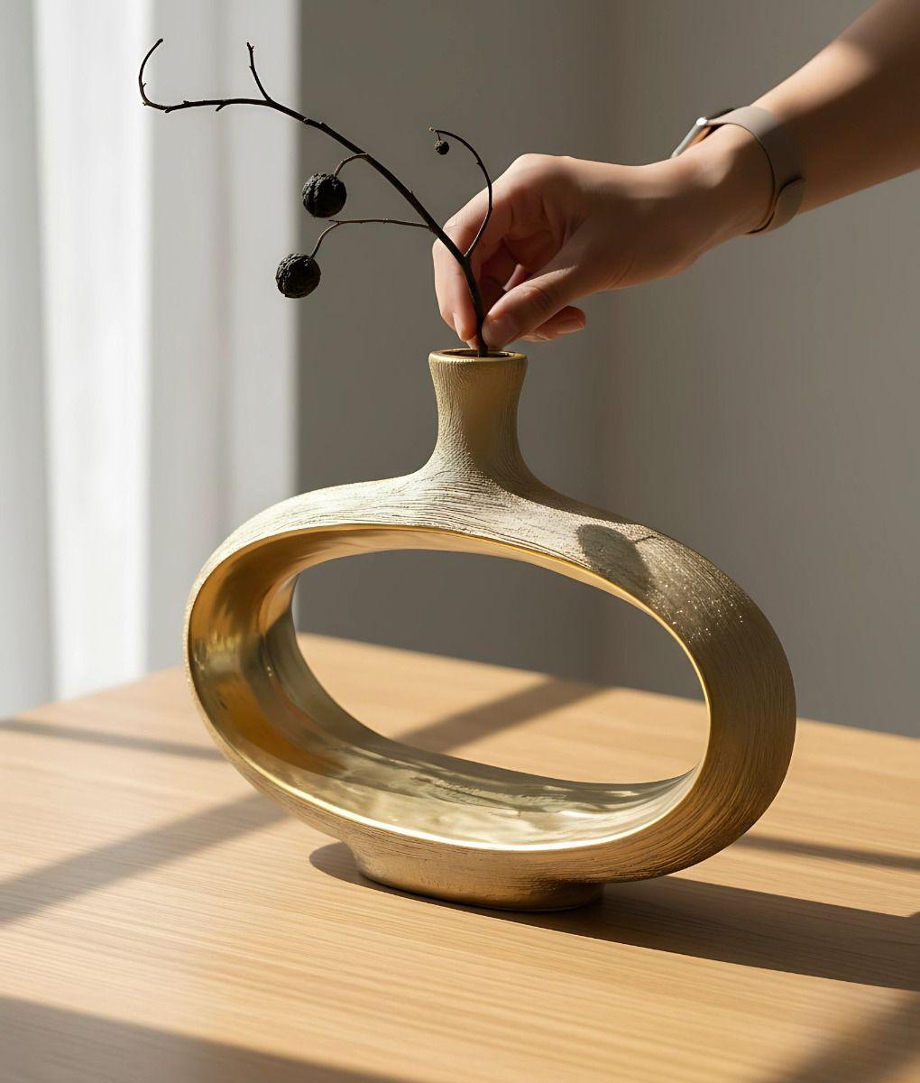 Florero Decorativo Moderno Ovalado Diseño Abierto Jhn-3