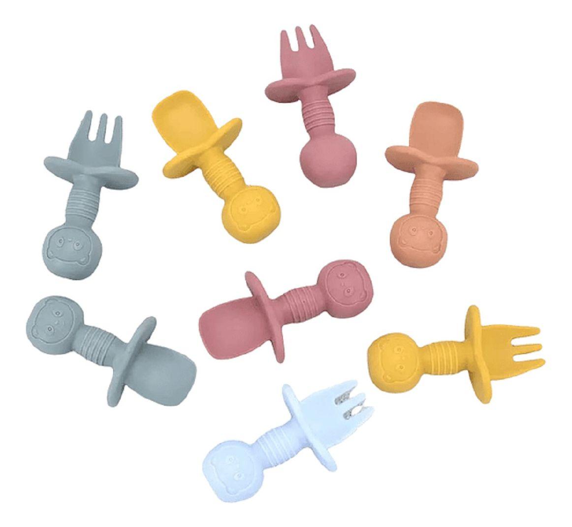 Set 3 Cubierto + Cuchara Silicona Entrenamiento Bebes Lau-0