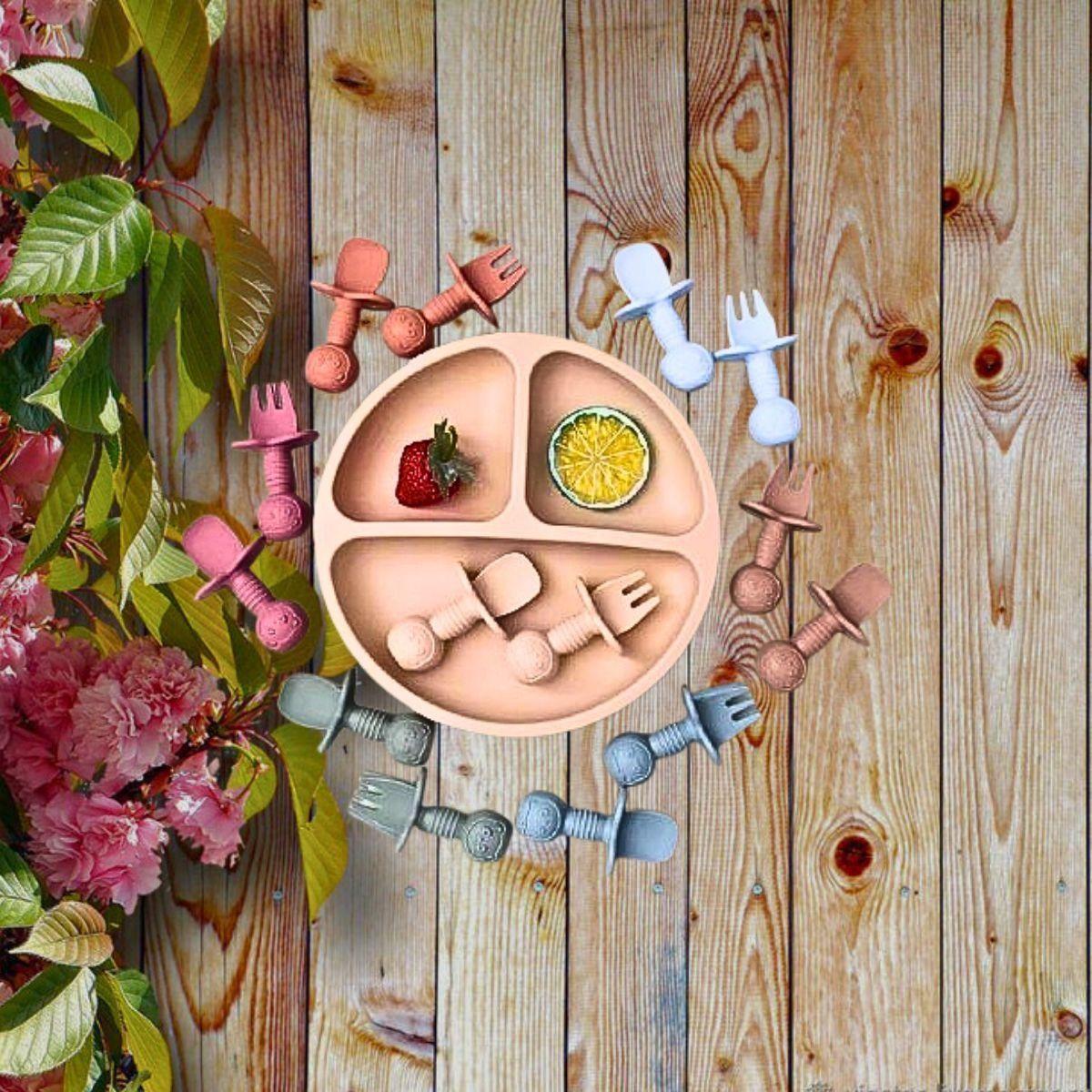 Set 3 Cubierto + Cuchara Silicona Entrenamiento Bebes Lau-8