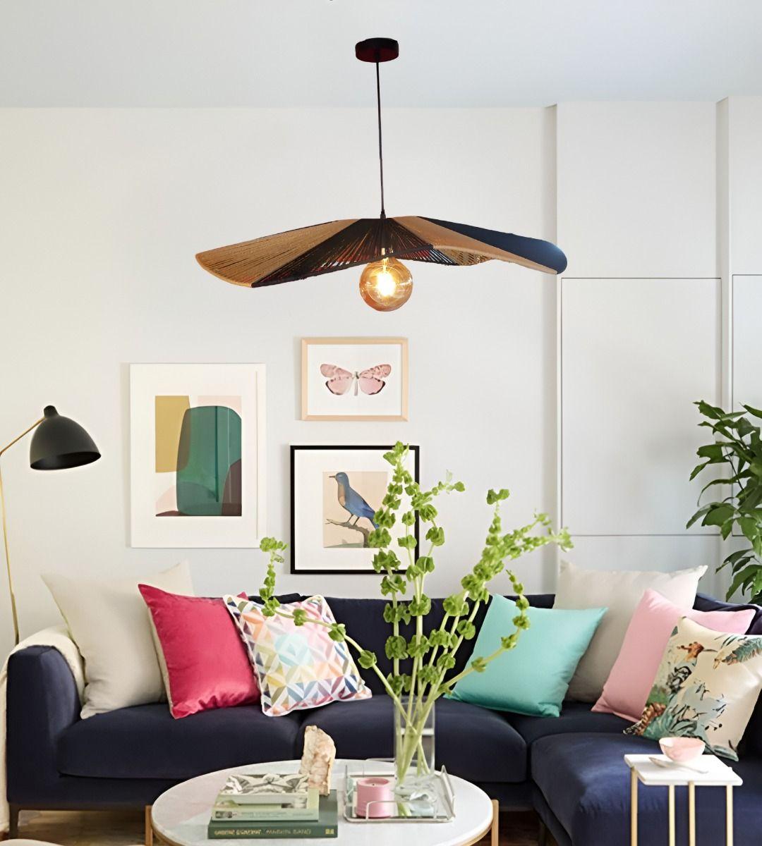 Lámpara Colgante Bicolor Japonés Tejida Techo 80cm Jhn-7