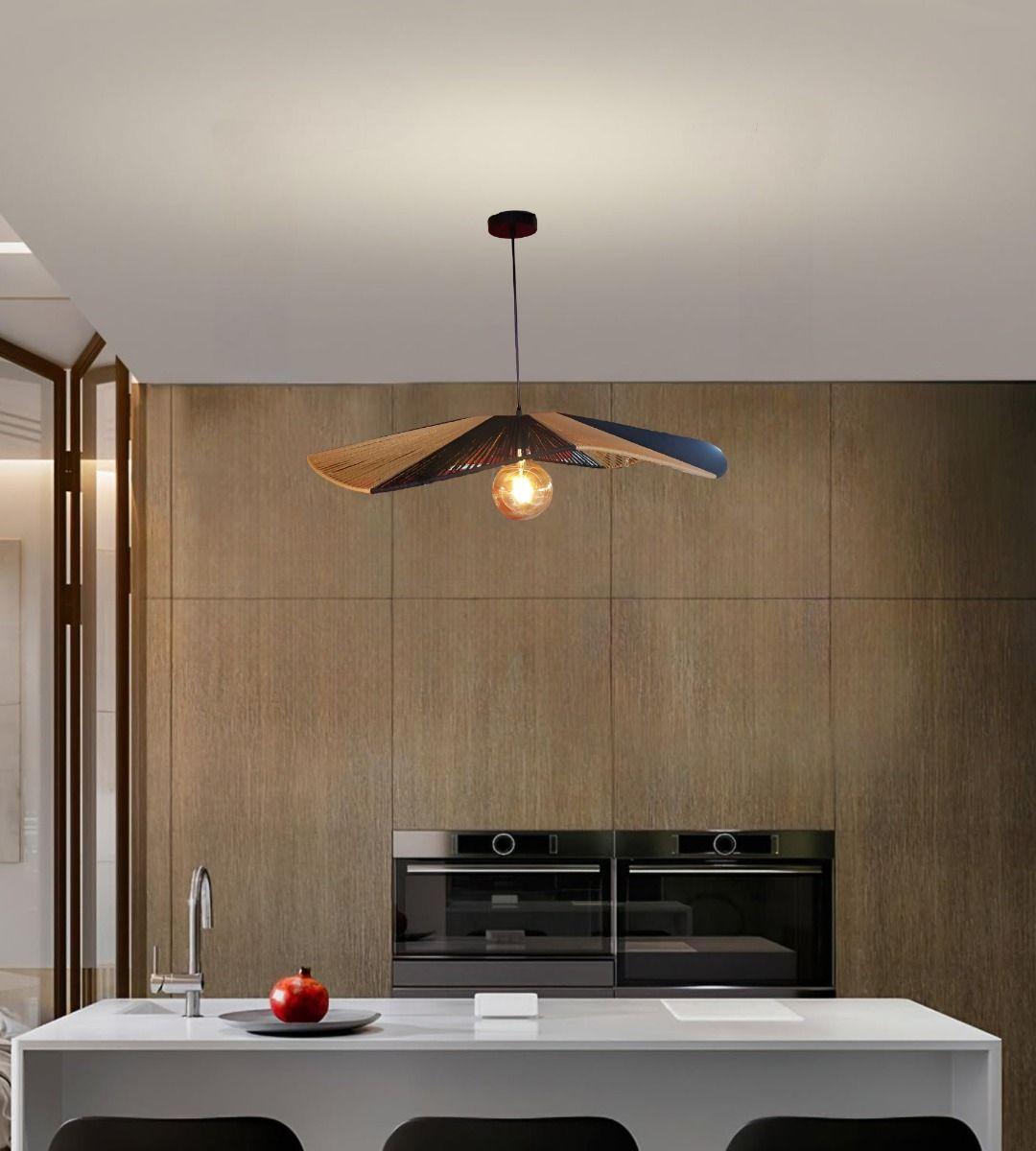 Lámpara Colgante Bicolor Japonés Tejida Techo 80cm Jhn-9