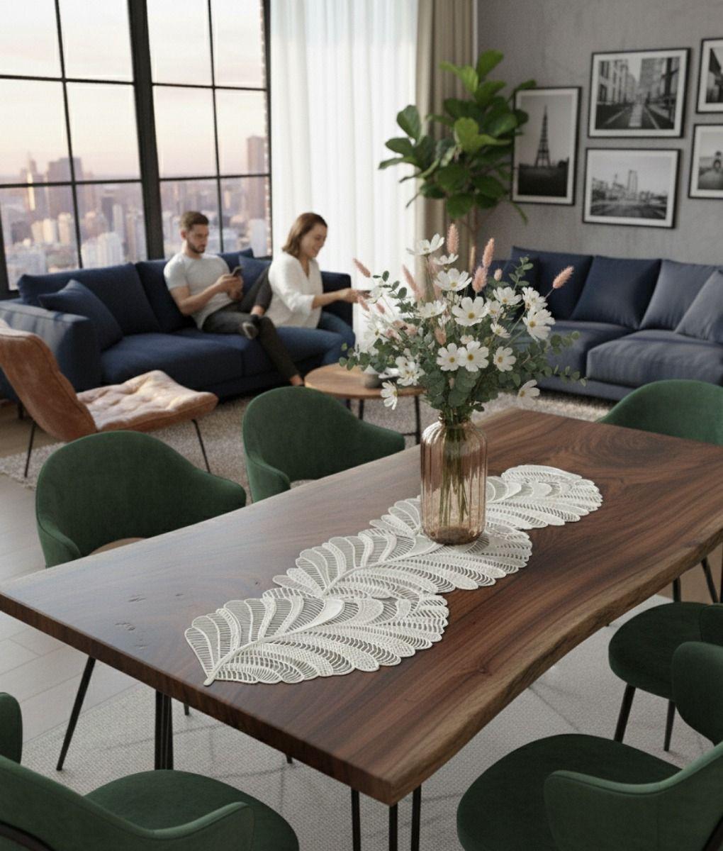 Camino Mesa Decorativo Diseño Hojas Calado Texturizado Jhn-3