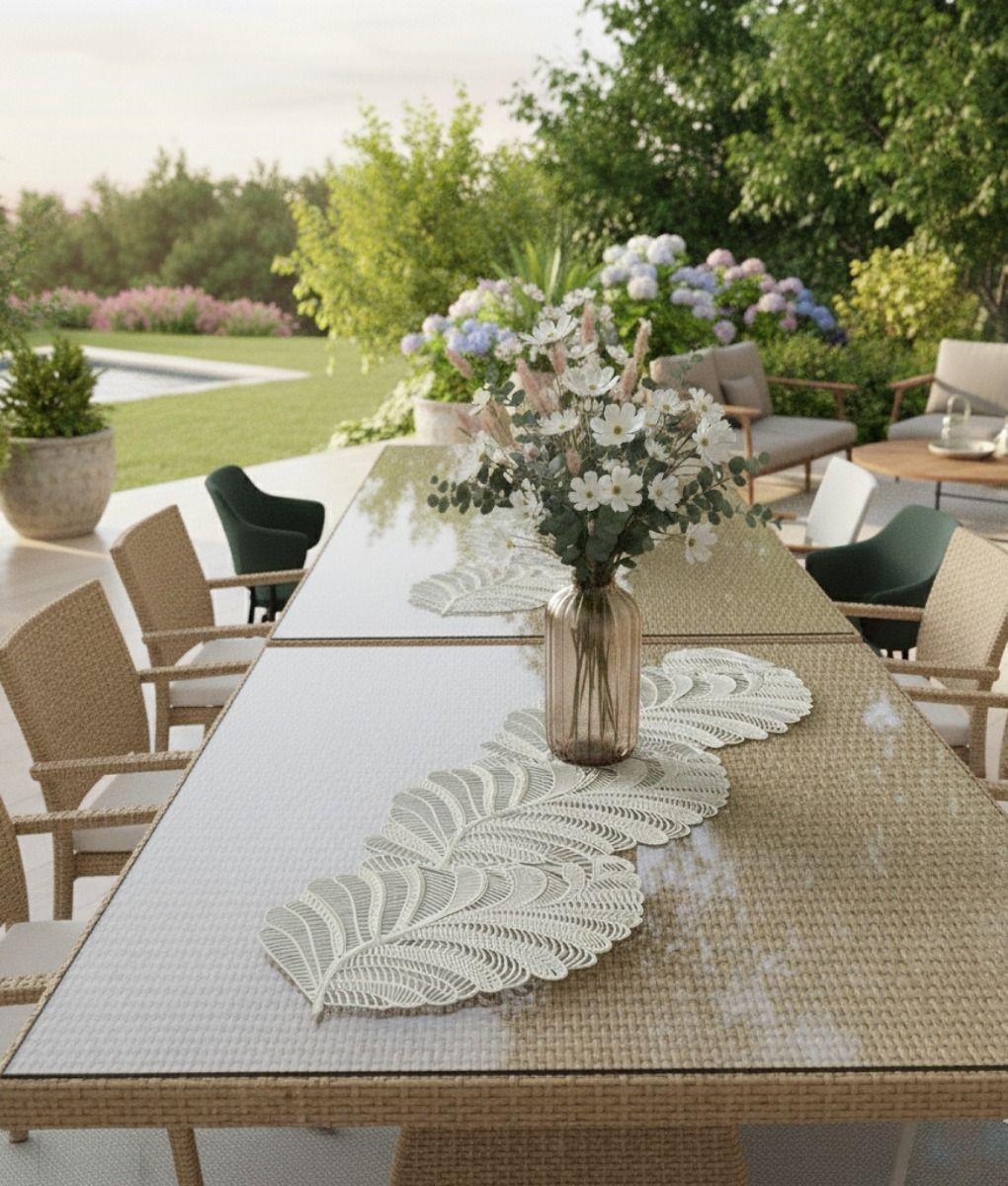 Camino Mesa Decorativo Diseño Hojas Calado Texturizado Jhn-5