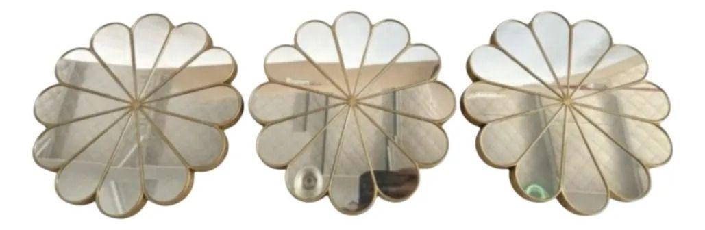 Set 3 Espejo Decorativo Pared Adorno Forma Flor Moderna Jhn-9
